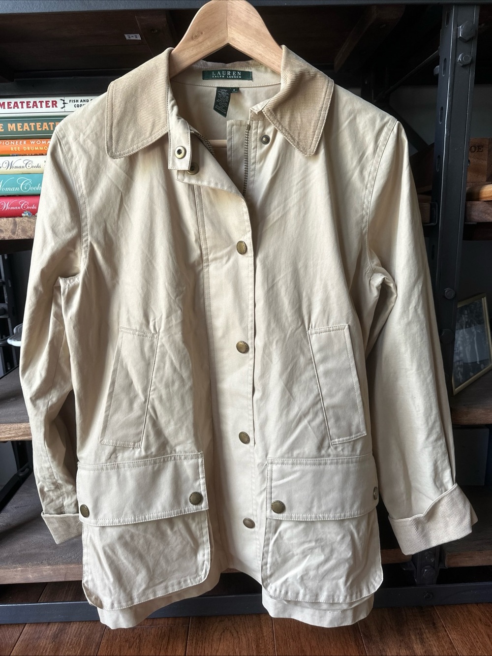 Ralph Lauren Women's Khaki Barn Chore Jacket Coat Corduroy Collar Small Classic